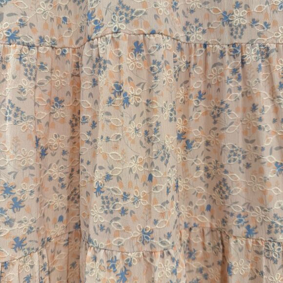 Free the Roses Orange Eyelet Tiered Embroidered Midi Dress Size Small Floral - Picture 8 of 13